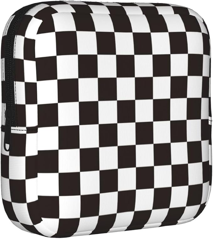 Black And White Checkered Racing Flag Checkerboard Square Grid Period Bag For Women,Portable Sanitary Napkin Period Pad Pouch For Purse, Small Make Up Bags