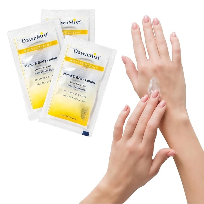 Dukal DawnMist Moisturizing Lotion - 100 Pack, Hand & Body, Aloe & Vitamin E, Coconut Fragrance, 0.35 oz Single-Use, Alcohol-Free