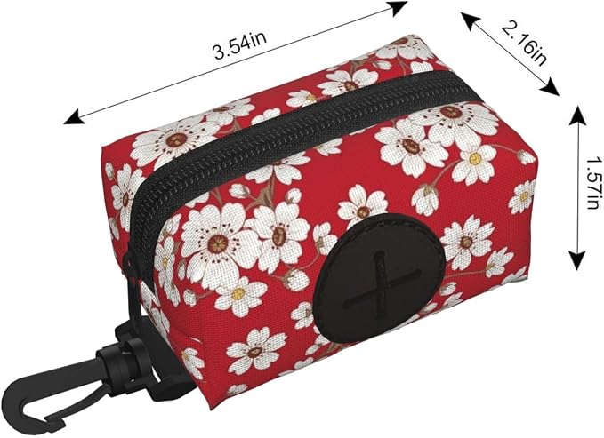 Dog Poop Bag Holder for Leash, Red Hawaiian Flowers Pets Poop Bag Dispenser for Leashes