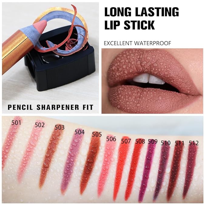 Nude Color Lip Liner Pencil, Smooth Matte Lipstick Crayon with Lip Pencil Sharpener for Women, Velvet Smudge Proof Smudgeproof Waterproof No Transfer Makeup Forever Lipliner 501#