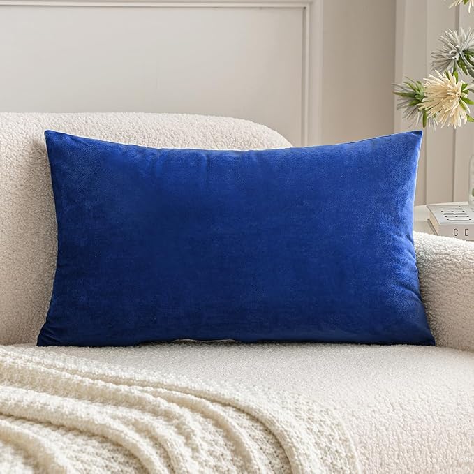 MIULEE 12x20 Inch Lumbar Velvet Throw Pillow Cover Set of 1 Royal Blue | Soft Luxury Decorative Throw Pillow Cover, Single Rectangle Cushion Case, Home Decor for Chair Couch Sofa Bedroom Car Bed