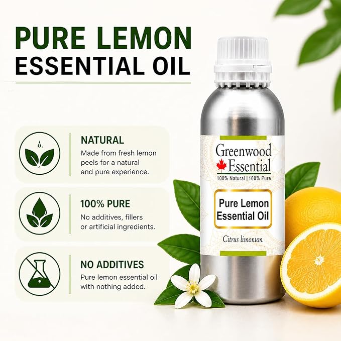 Greenwood Essential Pure Lemon Essential Oil (Citrus limonum) Steam Distilled 300ml (10.1 oz)