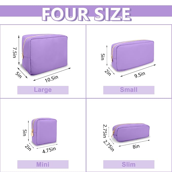UIXIZQ Small Makeup Bag Pouch for Purse, Nylon Travel Toiletry Storage Bag Cute Preppy Cosmetic Bag for Women Girls, Waterproof Makeup Organizer Bag Pouch Skincare Bag Purse with Zipper (Small-Grape)