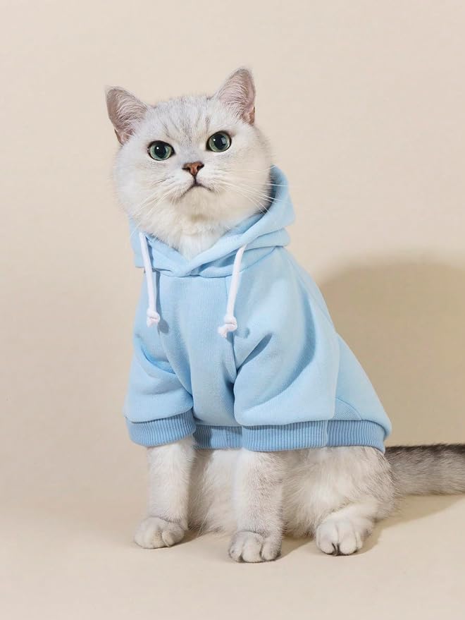 Basic Dog Hoodie Sweatshirt Puppy Sweater Warm Cat Costumes Pet Clothes for Chihuahua Puppy Kitten Small Medium Dogs Light Blue X-Small