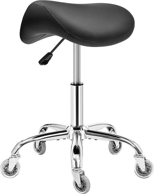 BEWISHOME Ergonomic Rolling Saddle Stool, Height-Adjustable Rolling Swivel Saddle Stool Chair with Thickened Saddle Seat Padding, for Salons, Spas, Office, Black BMD02B