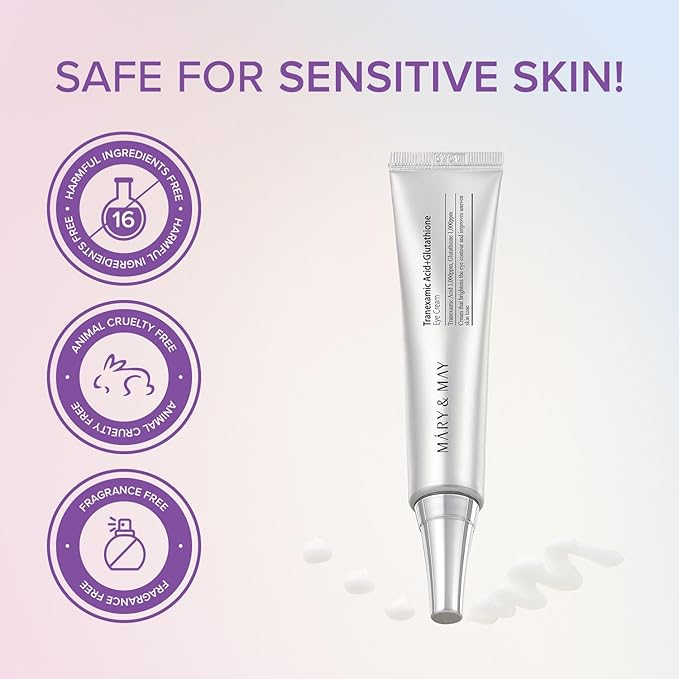 Mary&May Tranexamic Acid + Glutathione Eye Cream Set (1,000ppm each) – Brightening Under Eye Cream for Dark Circles & Uneven Tone, Vitamin C, Niacinamide – 1.01 oz + 0.4 oz Mini x2