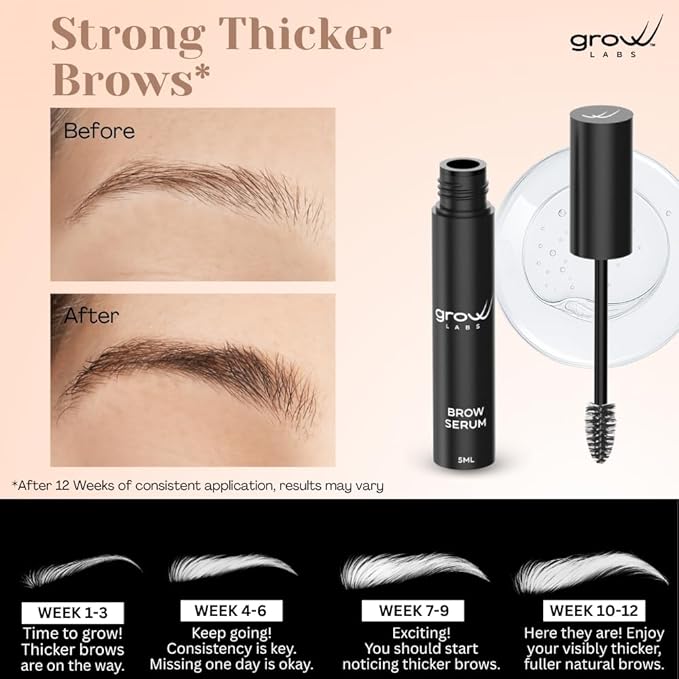 Eyebrow Growth Serum - with Biotin & Peptides - Eye Brow Serum for Growth - Vegan Brow and Lash Enhancer - Made in USA - Cruelty Free - 5ml