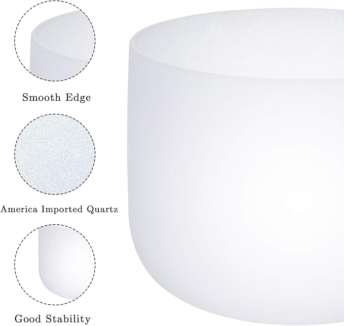 SOLSHINE Crystal Singing Bowl 8 Inches 512Hz C Note Root Chakra Frosted Quartz, With Free Crystal Forward And O-ring Sound Repairer