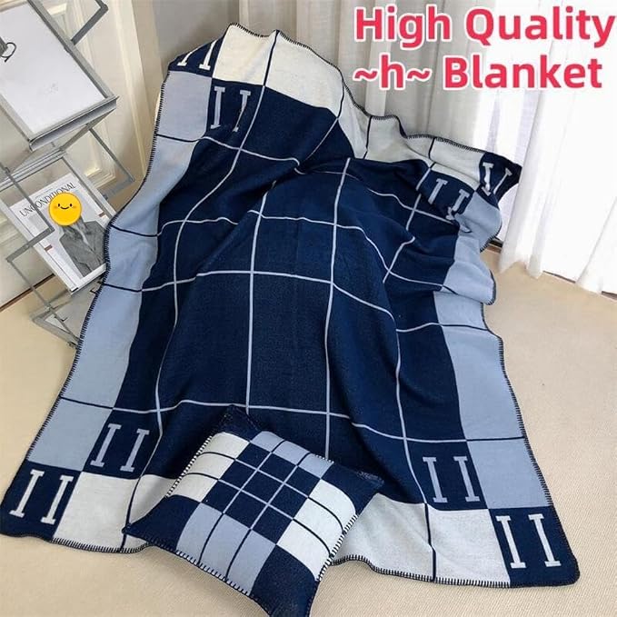 Fcteap h Blanket Soft Throw Blanket Faux Fleece Cashmere Plaid Warm Shawl Thick Knitted Plush Cozy Comfy for Women Throw Blanket for Sofa Couch Bed Queen King Size 55x66 in (Navy Blue)