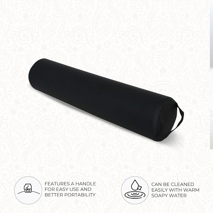 ForPro Full Round Bolster Pillow, Black, Oil and Stain-Resistant, for Massage and Yoga, 6” R x 26” L