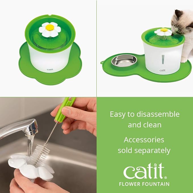 Catit Flower Fountain with Triple Action Filter, Cat Drinking Water Fountain, 3 L, Green | Cat Drinking Water Fountain