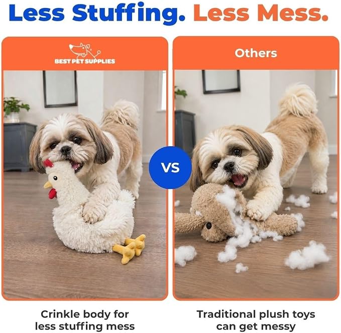 Best Pet Supplies Interactive Squeaky Dog Toy - Crinkle Chicken, Beige | Stuffing Free Body, Soft, Squeaks & Crinkles, No Mess, Perfect for Moderate Chewers, Toss and Fetch Play