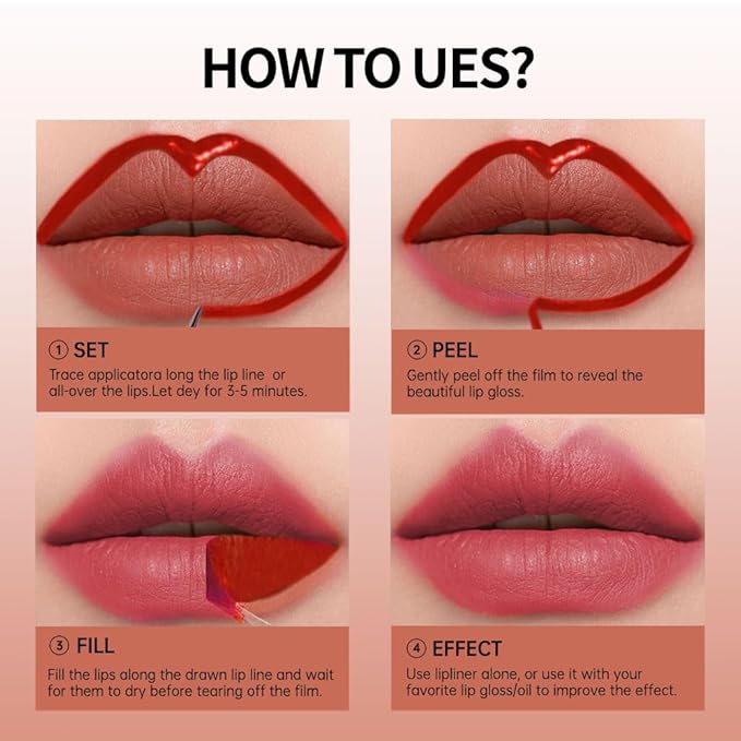 Matte Lip Stain Peel Off Lip Gloss& Lip Liner 2-in-1: One end defines lips with precision liner, the other peels off to reveal long-lasting, waterproof, smudge-proof, transfer-proof matte color.4#