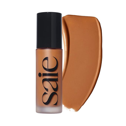 Saie Glowy Super Skin Tint Liquid Foundation - Weightless + Dewy Foundation with Lightweight Medium Coverage - Hydrating Face Makeup + Skin Care Serum Hybrid with Hyaluronic Acid - Shade 28 (1.01 oz)