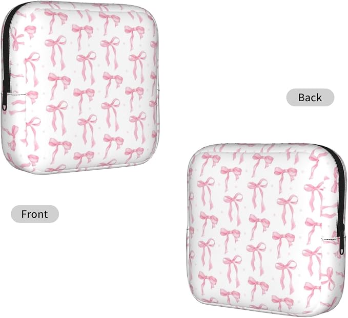 Pink Bow Ribbon Ribbon Bows Period Bag For Women,Portable Sanitary Napkin Period Pad Pouch For Purse, Small Make Up Bags