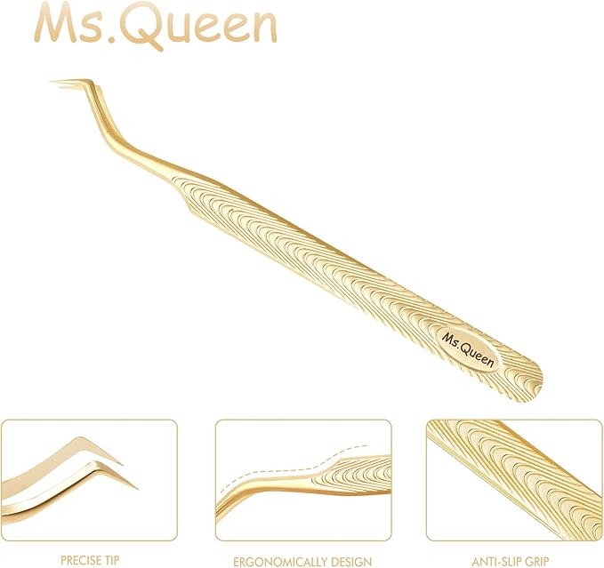 Ms.Queen Lash Tweezers for Eyelash Extension-Professional Lashing Tweezers for Mega Volume Mink Eyelashes Extensions Applying,S-Curved