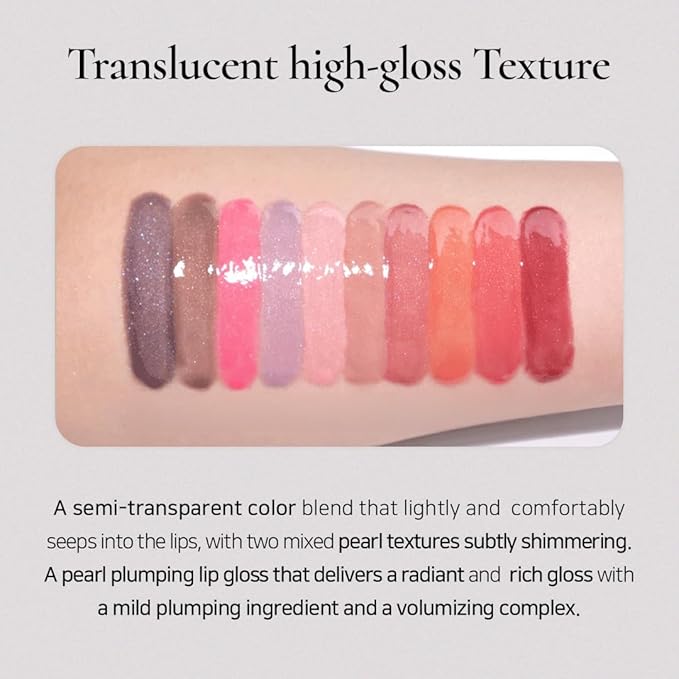DINTO (Peter & Wendy Collection Pearl-Kissed Plumping Lip Glace - Moisturizing Lip Gloss with Soft Pearl Shine, Lightweight Texture, Cooling Lip Treatment, Long-Lasting Hydration (124 Ms.Bell, 4ml)