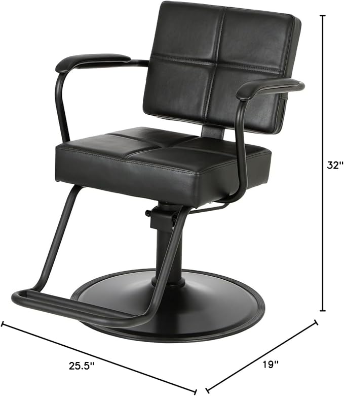 Buy-Rite Atlas Styling Chair for Professional Salons and Barbershops, Extra-Wide Seat, Black Metal Frame, Premium Black Vinyl with Detailed Stitching, Open Back Design, Hydraulic Base, NIN-5516