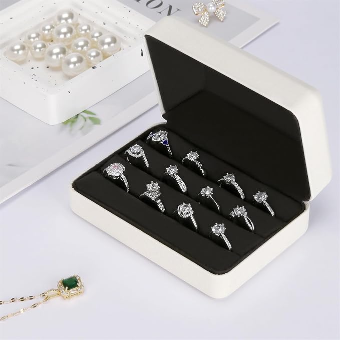 KUKUVR Velet Jewelry Ring Storage Box | Travel Jewelry Case with 3 Slot Ring Display Organizer