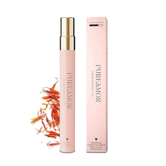 PUREAMOR Pheromone Perfume for Women, Saffron Rouge Extrait de Parfum – Warm Spicy Scent with Saffron, Amber & Cedarwood, Long Lasting Fragrance, 0.4 oz / 12 ml Travel Size