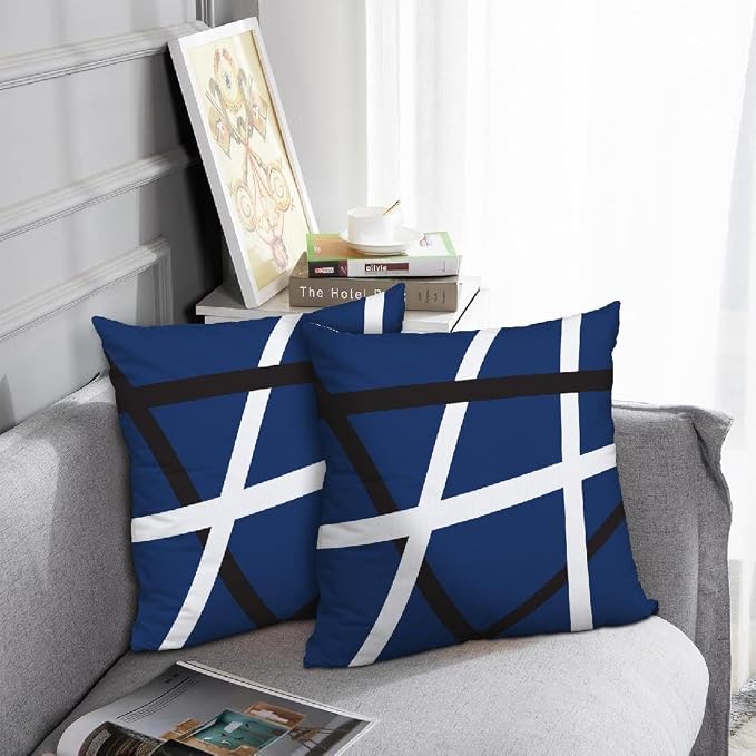 Modern Art Geometric Pillow Cover, Decorative Throw Pillow Covers Blue White Abstract Artwork Cushion Cover for Bedroom Sofa Living Room 24 x 24 Inch Set of 2