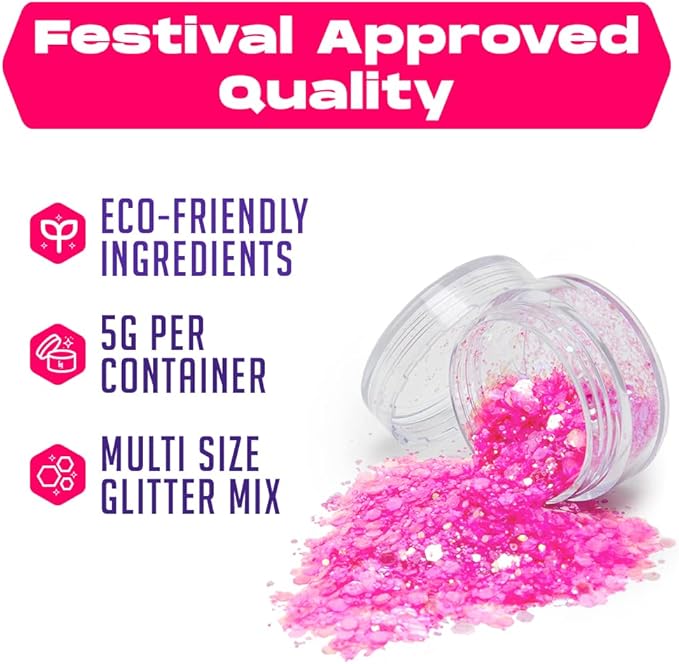 Pink Biodegradable Glitter Makeup | Plant Based, Hair, Face or Body | Cosplay, EDM Music Festival and Rave Accessory | 5 Grams of Chunky Glitter