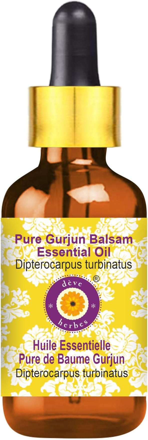 Deve Herbes Pure Gurjun Balsam Essential Oil (Dipterocarpus turbinatus) with Glass Dropper Steam Distilled 10ml (0.33 oz)