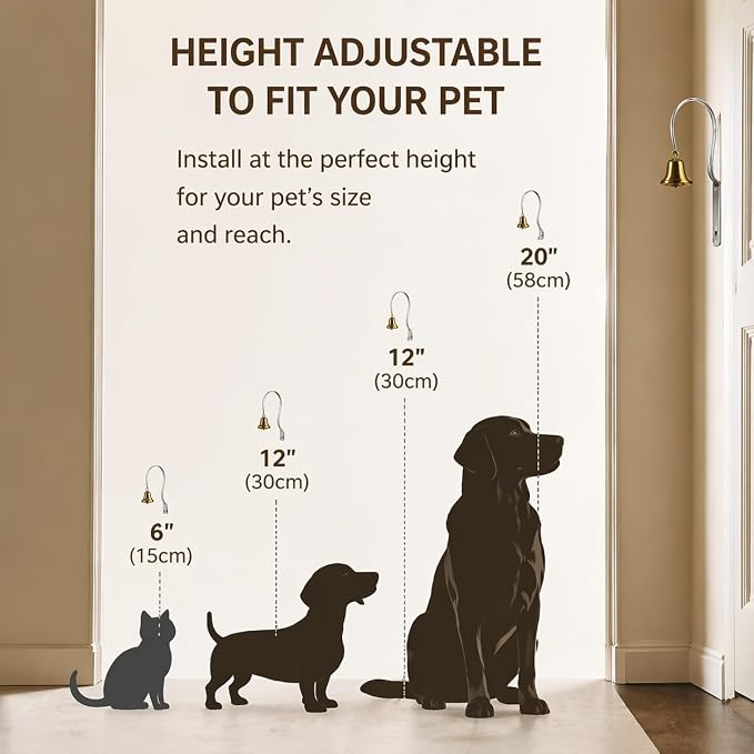 GoldTiger Fixed Metal Dog Doorbell for Potty Training - Heavy Duty Steel Wall Mounted Dog Bell for Door to Ring to Go Outside - Professional Puppy Housebreaking Communication Tool, No Snag (White)