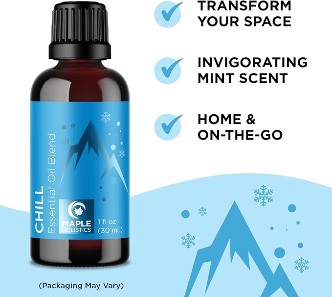 Maple Holistics Essential Oil Set - Breathe Chill and Energize Essential Oil Blends for Diffuser Aromatherapy and Baths - Relaxing Essential Oils for Diffusers for Home