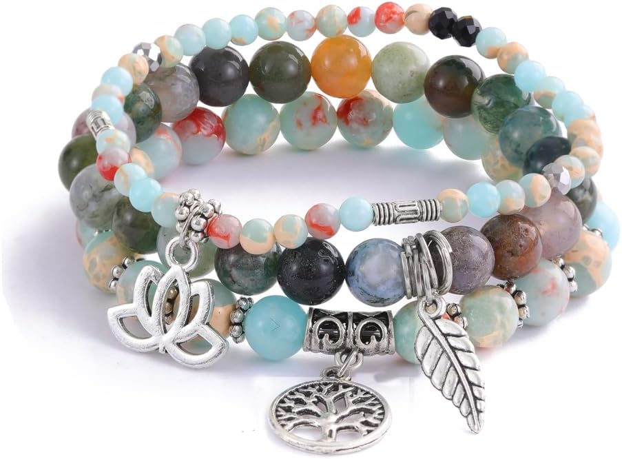 UEUC Tree of Life Yoga Healing Stone Bracelets,Multilayer Lotus Chakra Stone Reiki Bracelet Sets,Anxiety Crystal Natural Stone,for Women Stress Relief