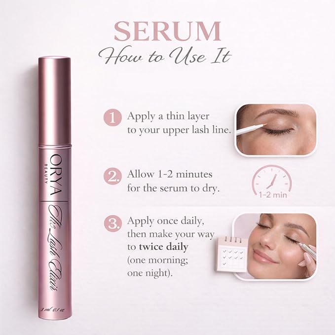 ORYA Beauty Eyelash Growth Serum - Prostaglandin-Free, Visible Results in 2-4 Weeks, 100% Natural Vegan Formula for Sensitive Eyes, 3ml