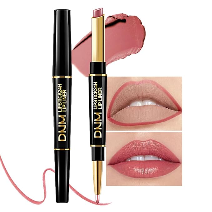 2-in-1Nude Pink Velvet Lip Liner & Lipstick Set Kit for Women, Matte Lips Kit with Lip Liner Lip Stains Long Lasting Waterproof 24 Hour Lipstick and Lip Liners Combo Lipliners Pencil Set 46