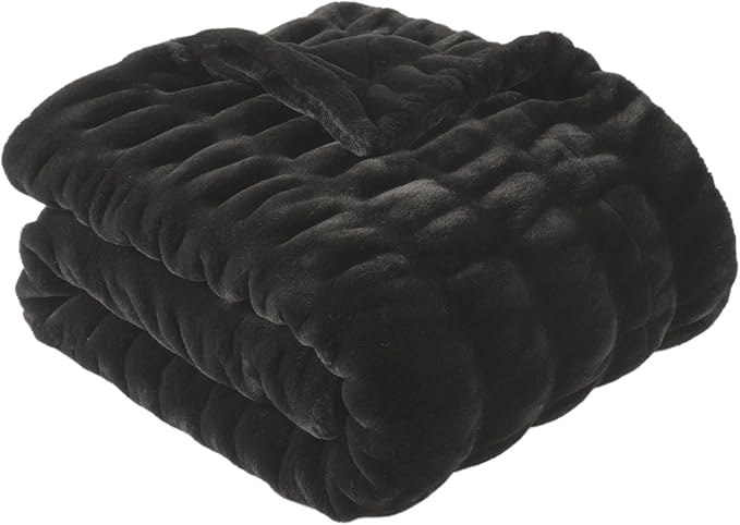 BATTILO Soft Black Faux Fur Throw Blanket for Couch, 50"x60", Double Side | Black Throw Blanket, Minky Couture Blanket, Cozy Warm Fluffy Faux Fur Blanket For Bed, Sofa Living Room