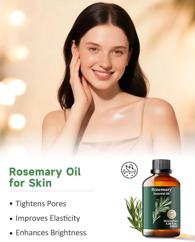 Rosemary Essential Oil, Herbal Scent, Diffuser, Hair & DIY, 3.38 Fl Oz | Mumianhua Rosemary Oil, Steam-Distilled. Herbal Aroma. For Scalp, Skin, Hair, Focus & DIY Cleaning. Dilute Before Use