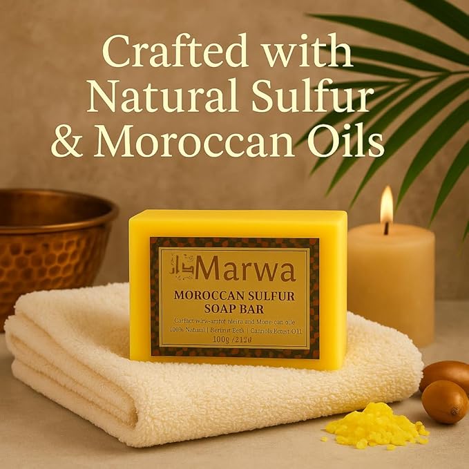 Moroccan Sulfur Soap Bar – Natural Handmade Cleanser for Clear, Balanced Skin & Blemish Control with Argan Oil and Shea Butter – Clarifying Face & Body Wash – 3.5 Oz