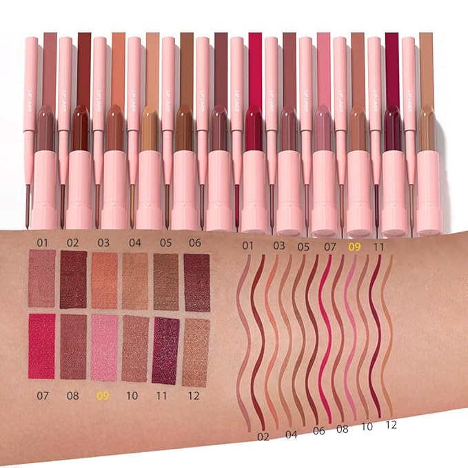 2 in 1 Matte Lipstick Lip Liner Pencil Set,Pink Waterproof Lip Stick Lip liner Combo for Old Women Long Lasting Lipstick Crayon,labiales mate 24 horas originales