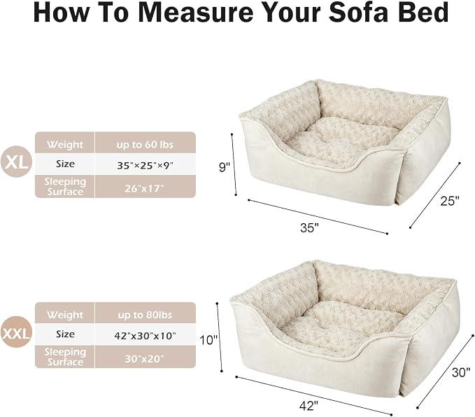 JOEJOY Rectangle Dog Bed for Large Medium Small Dogs - Washable Orthopedic Sofa Bed, Soft Breathable Puppy & Pet Cuddler, Durable Calming Dog Bed with Anti-Slip Bottom, Multiple Sizes