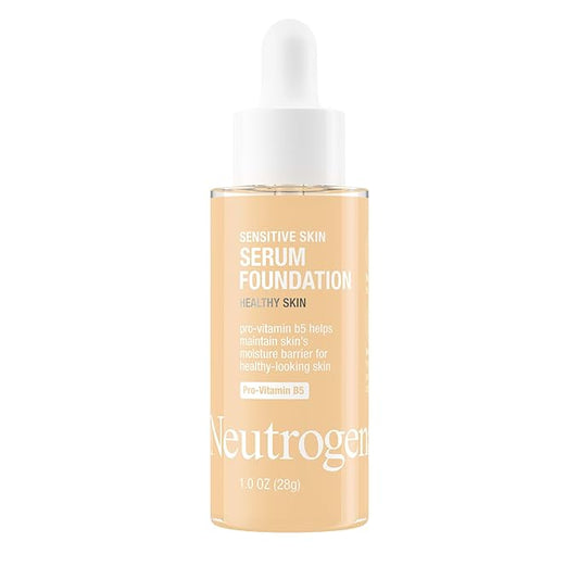 Neutrogena Healthy Skin Sensitive Skin Serum Foundation with Pro-Vitamin B5, Color Correcting & Pore Minimizing Liquid Foundation & Face Serum, Buildable Coverage, Light 03, 1 oz