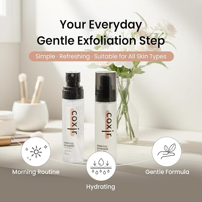 coxir Brown Rice Gentle Mist Toner – Niacinamide, TXA, AHA/BHA | Daily Mild Peeling Facial Spray for Smooth Texture & Pore Care | Korean Skincare [2.70 fl.oz]