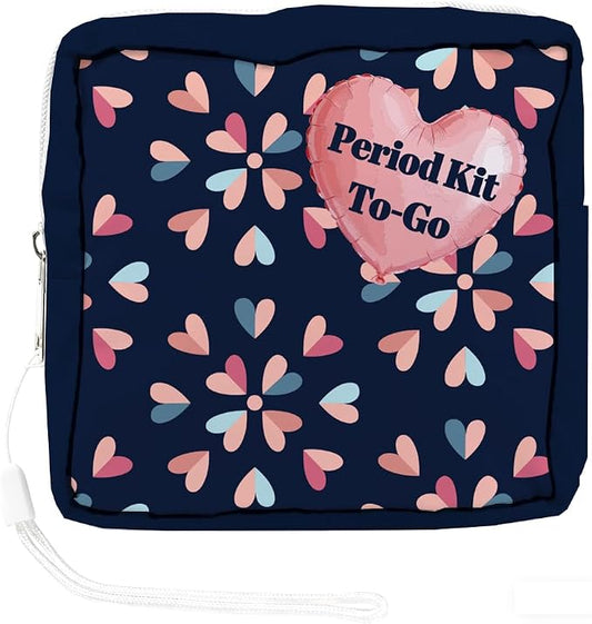 Period Bag Pouch 5.12 x 5.12 x 1.57 Inch Sanitary Napkin Storage Bag with Zipper Heart Portable Reusable Waterproof Polyester Menstrual Pad Pouch First Period Gifts for Women Daily Use