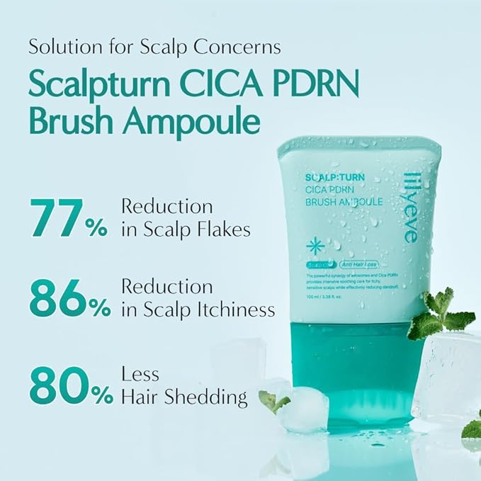 lilyeve SCALPTURN Cica PDRN Scalp Serum with Built-in Brush, PDRN to Strengthen Hair Roots, Itchy Scalp Relief, Dry Scalp Hydration - Korean Hair Care, 3.38 fl.oz (Pack of 3)