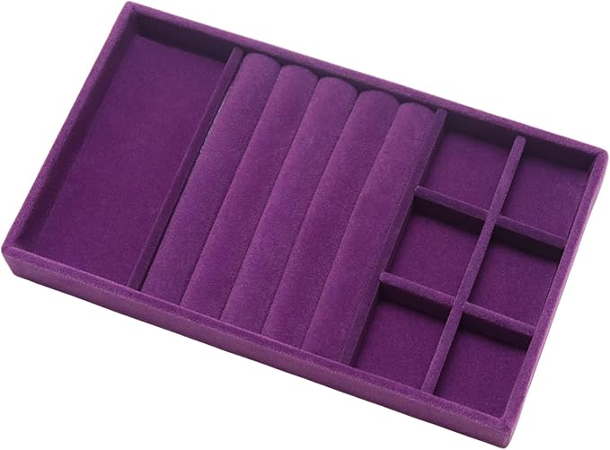 Velvet Jewelry Trays for Drawers, Purple 3-in-1 | Stackable Jewelry Drawer Organizer, Ring Earring Necklace Bracelet Organizer Storage Display Tray with Removable Dividers