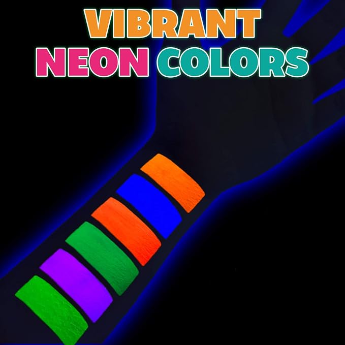 Kraze FX 6 Color Neon Face& Body Paint Palette (6 gram) with Brush - Water Activated, Professional UV Glow Blacklight Reactive Face Painting Kit, Hypoallergenic & Non-Toxic, Safe for Sensitive Skin