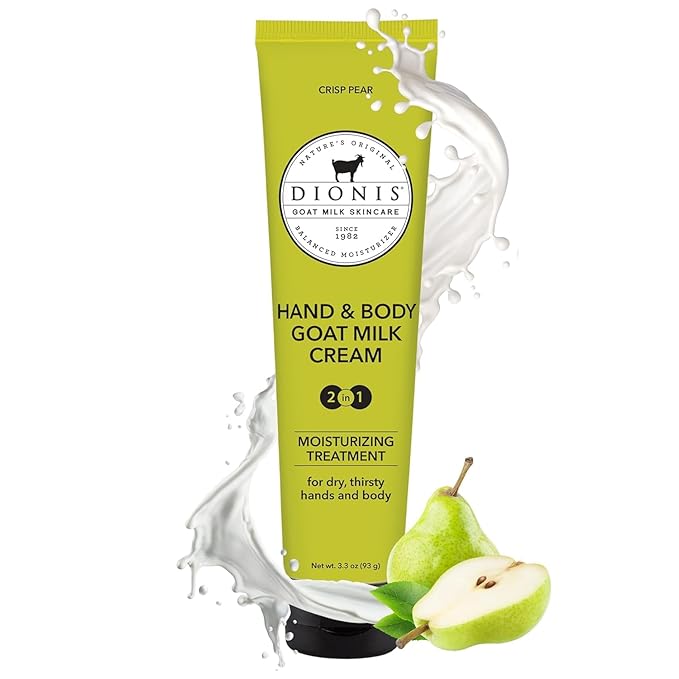 Dionis Goat Milk Crisp Pear Hand & Body Cream and Body Lotion Limited Edition Gift Bundle (Pack of 2)
