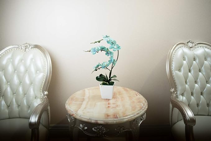 15" Silk Phalaenopsis Orchid in Square Pot, Teal Flower Plant Arrangements | Lifelike Faux Potted Blooms with Moss in a Ceramic Planter. Looks Real, Zero Upkeep, Ideal Centerpiece for Any Table