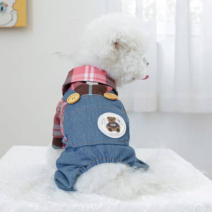 Dog Stylish Overalls Comfortable Puppy One Piece Outfits Summer Bib Overalls for Small Dogs Cute Pet Jumpsuit Onesie Chihuahua Yorkies Birthday Holiday Clothes Costume
