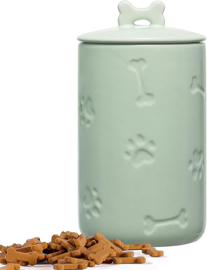 Dog Treat Container Airtight - 9"x5" Ceramic Big Treats Jar with Lid(Green)