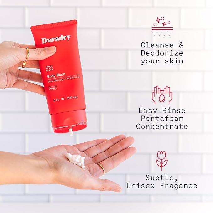 Duradry Deodorizing Body Wash for Women and Men – Odor Control, Deep Cleansing, Nourishes and Moisturizes Skin, Made with Natural Ingredients – Aqua Fragrance, Travel Size – 2.5 Fl Oz (Pack of 2)