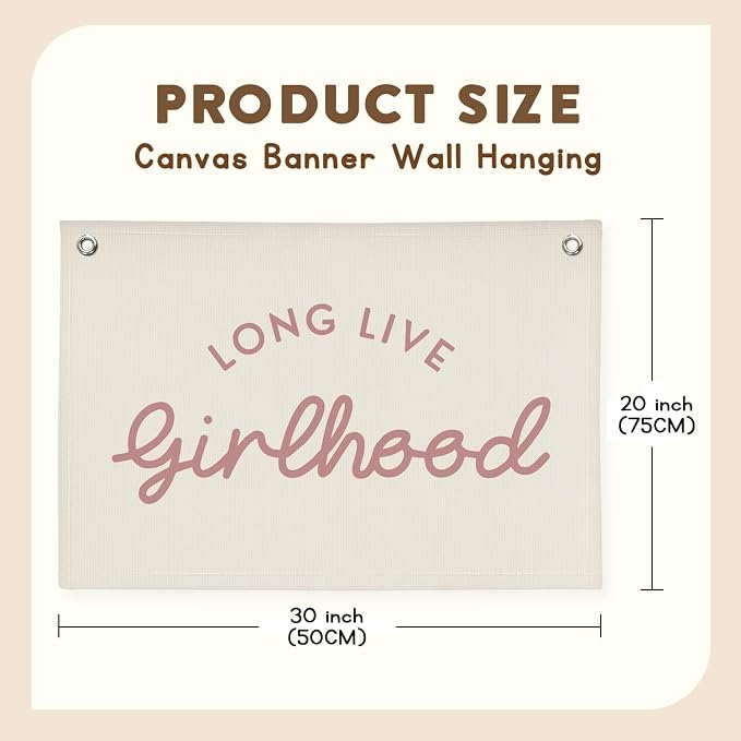 Girls Room Decor Long Live Girlhood Linen Banner Hanging Flag Retro Banner for Nursery Playroom Wall Decor for Kids Bedroom Decorations,Baby shower gifts 30x20 In (Pink Letter)