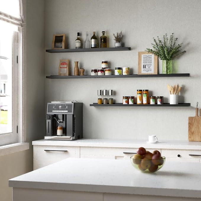 Boswillon Floating Shelves Set of 2, Long Wall Shelf with Lip, 72in, Black | Display Ledge Shelf for Room Wall, Wall Decor Shelves for Bathroom, Living Room, Bedroom, Kitchen, Nursery Room, Modern, Wood